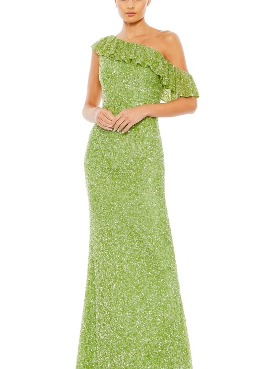Mac Duggal Dresses & Skirts - Mac Duggal 5611 Ruffled Asymmetrical Neck Sequin Prom Gown Key Lime With Detail